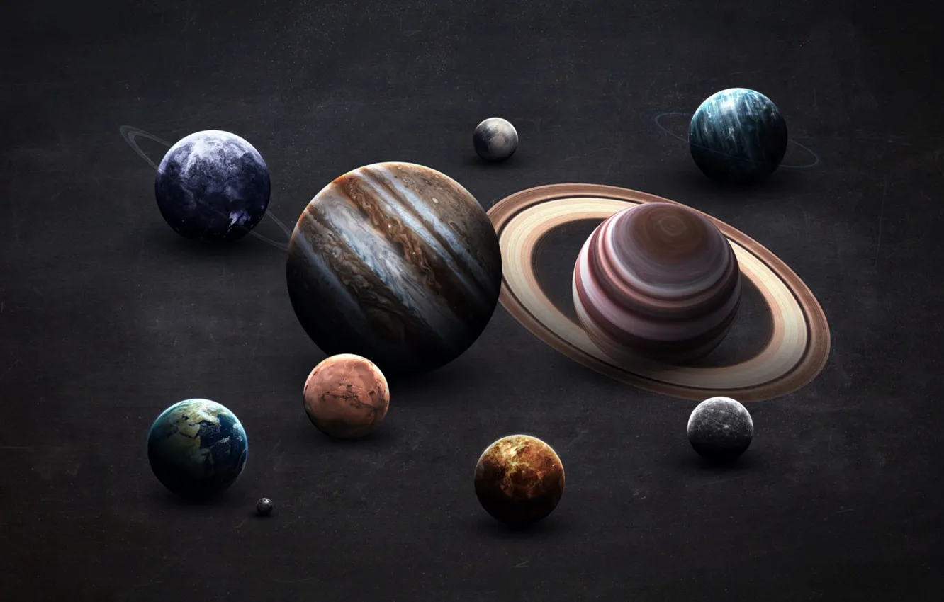 Фото обои Сатурн, Луна, Земля, Планеты, Moon, Марс, Юпитер, Нептун