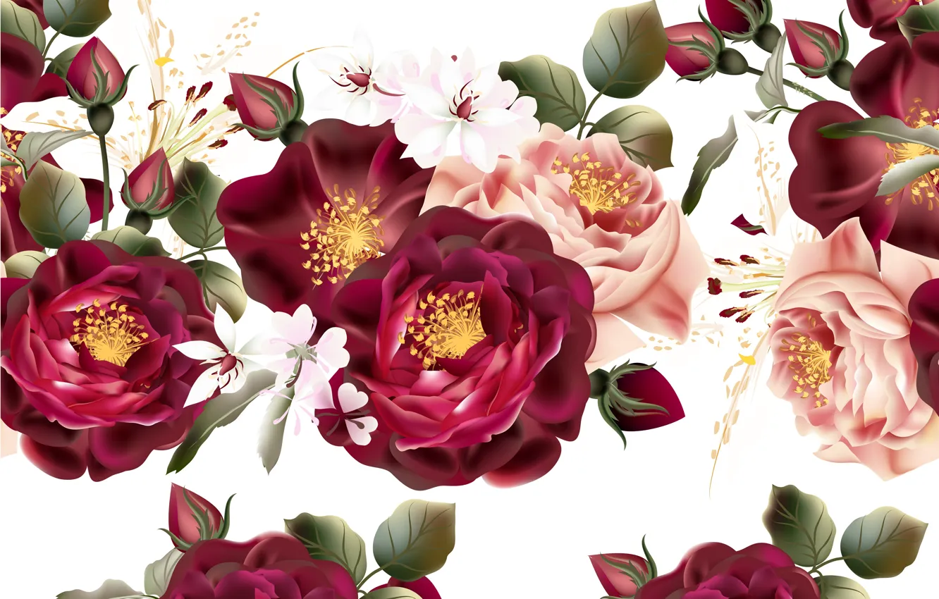 Фото обои цветы, ретро, розы, текстура, белый фон, бутоны, винтаж