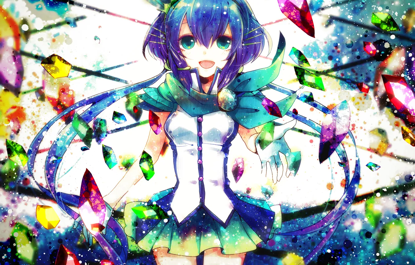 Фото обои девушка, colorful, арт, кристаллы, vocaloid, вокалоид, aoki lapis, sazanami shione