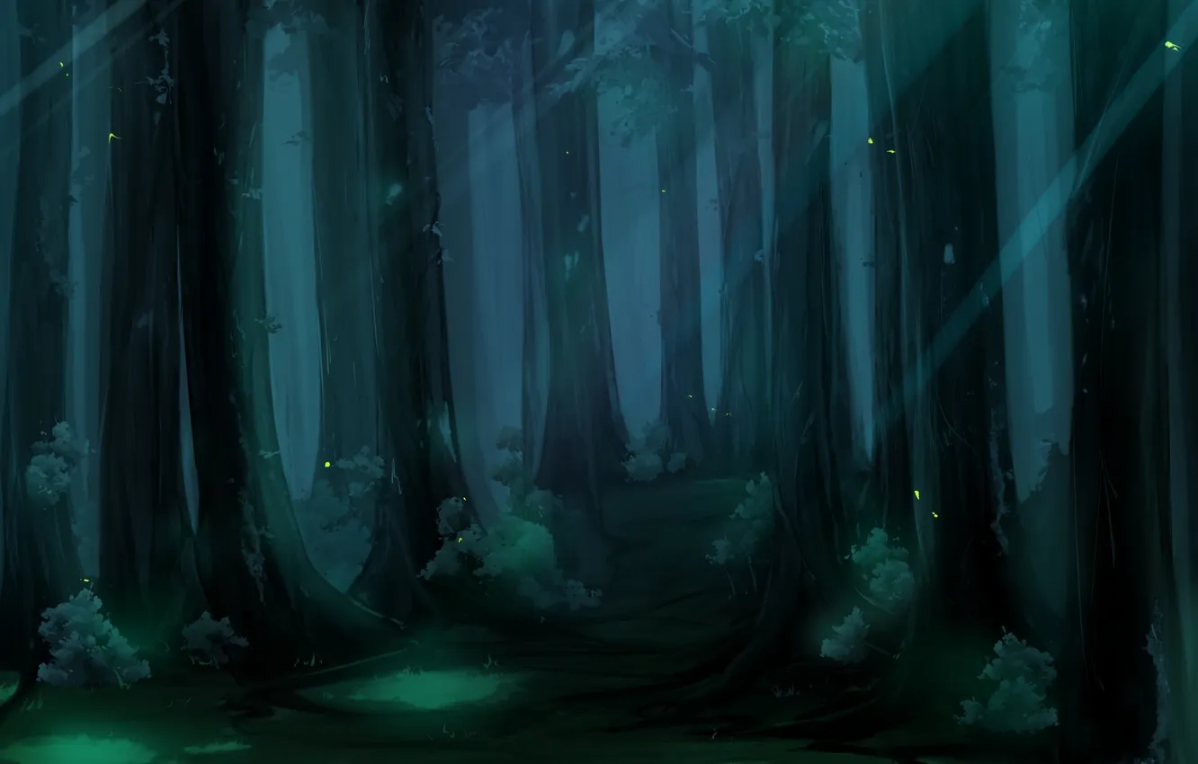 Фото обои лес, деревья, мрак, рисунок