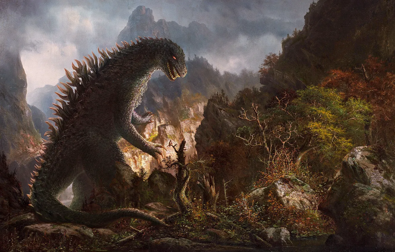 Фото обои лес, природа, монстр, Годзилла, Godzilla