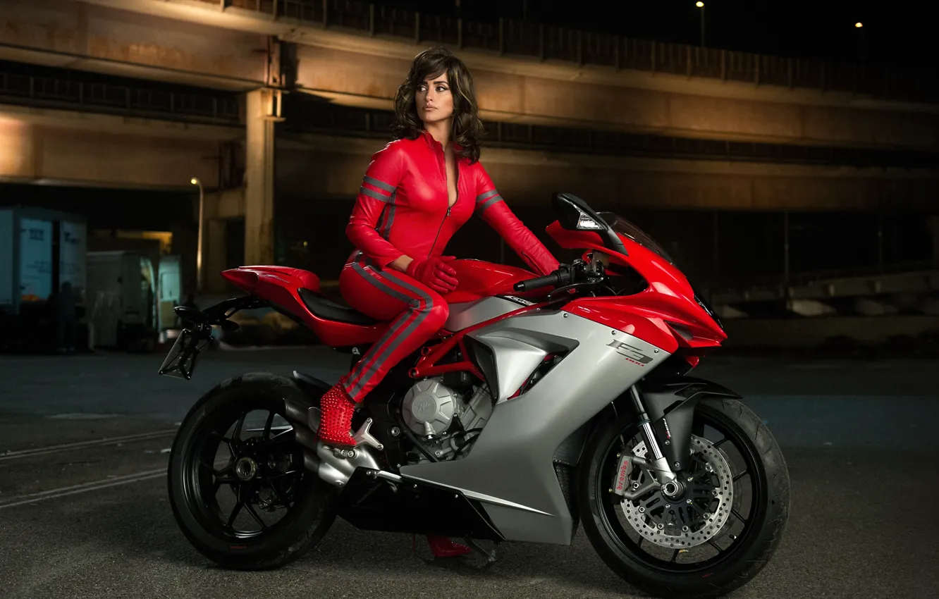 Фото обои Penelope Cruz, motorcycle, Girls, MV Agusta, Motorbike, Bikes