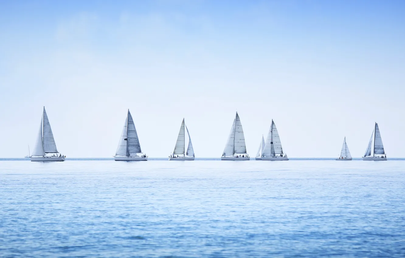 Фото обои water, yacht, sailing, sailboat, group regatta, race on sea, panoramic view