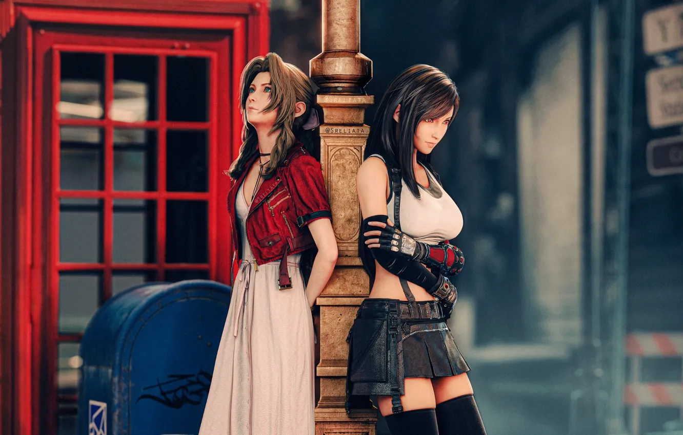 Фото обои Final Fantasy, dress, black stockings, stockings, night, red eyes, street, women