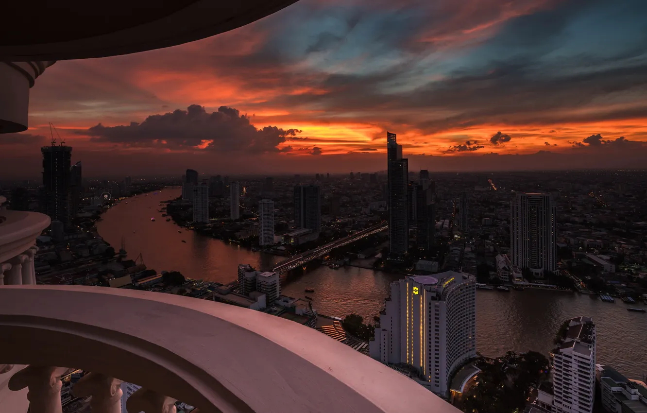 Фото обои река, дома, панорама, Таиланд, Бангкок