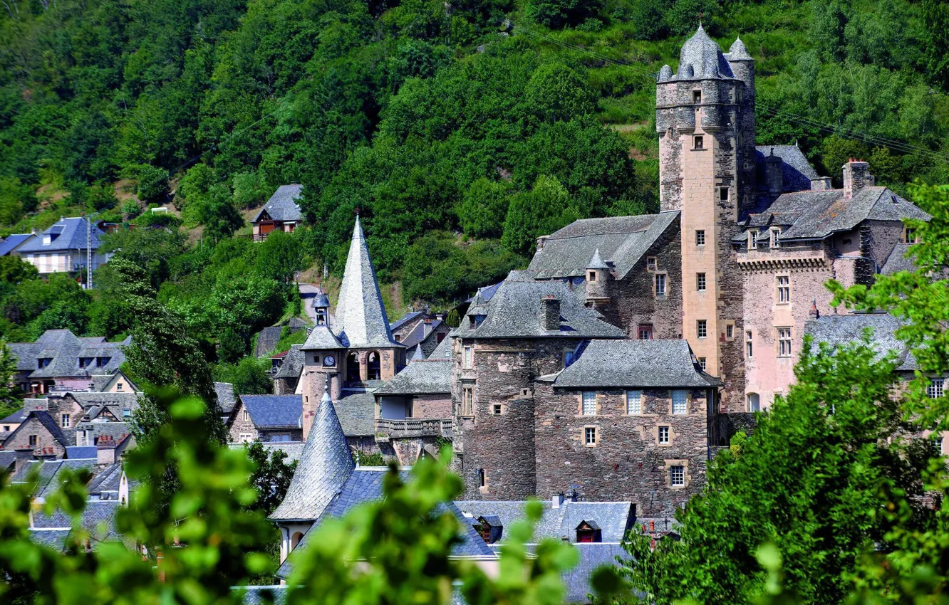 Фото обои город, Франция, панорама, крепость, Аверон, Aveyron, средневековая архитектура, Эстен