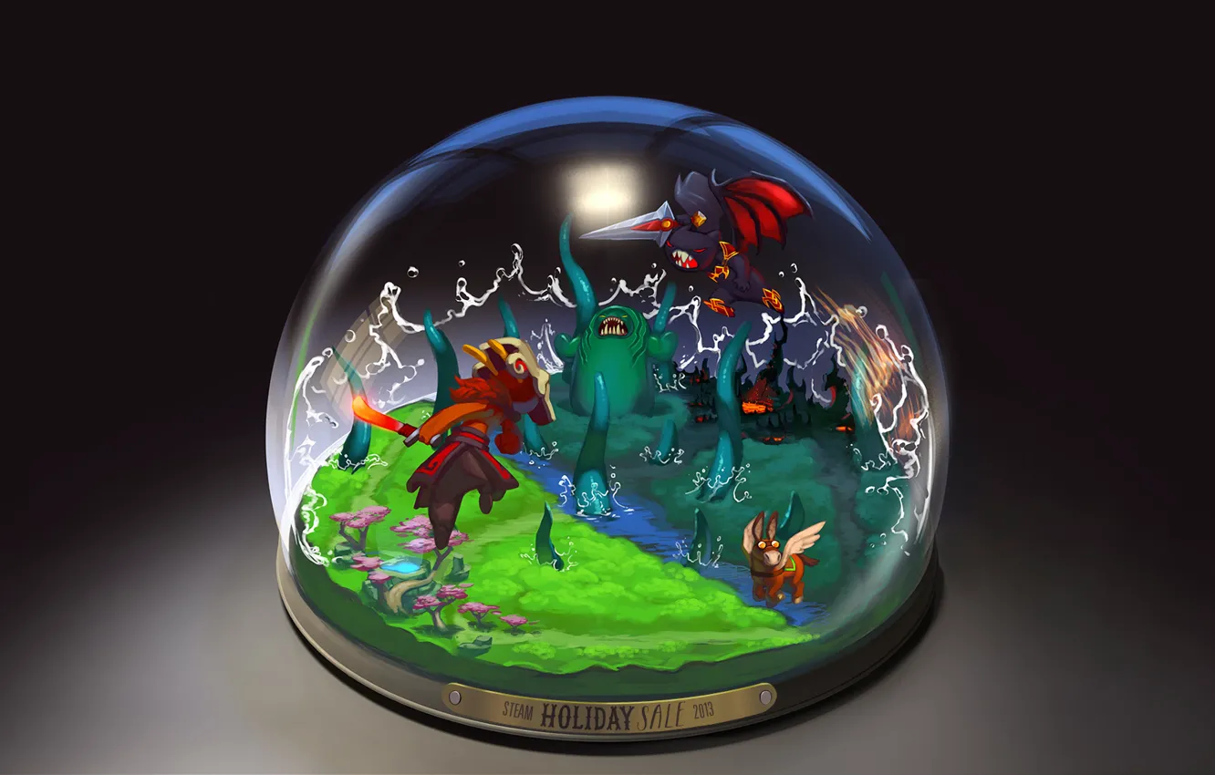 Фото обои Dota 2, новогодний, стим, снежный шар