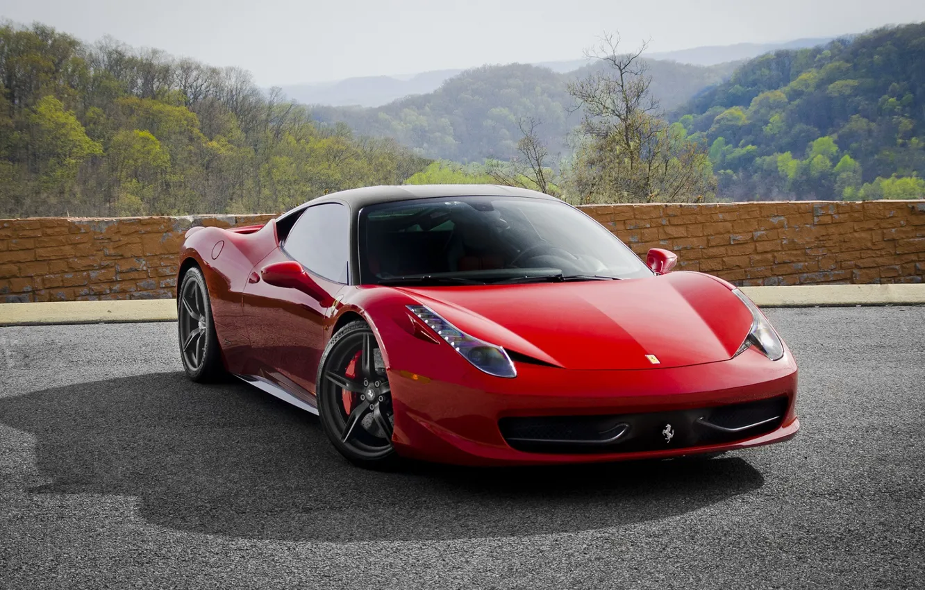 Фото обои Красная, Феррари, Ferrari, Red, Car, 458, Italia