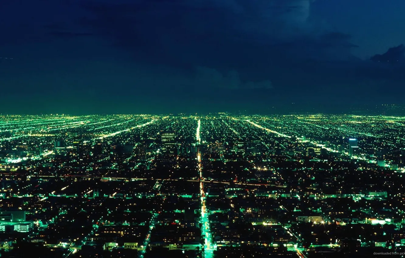 Фото обои свет, ночь, город, огни, мегаполис
