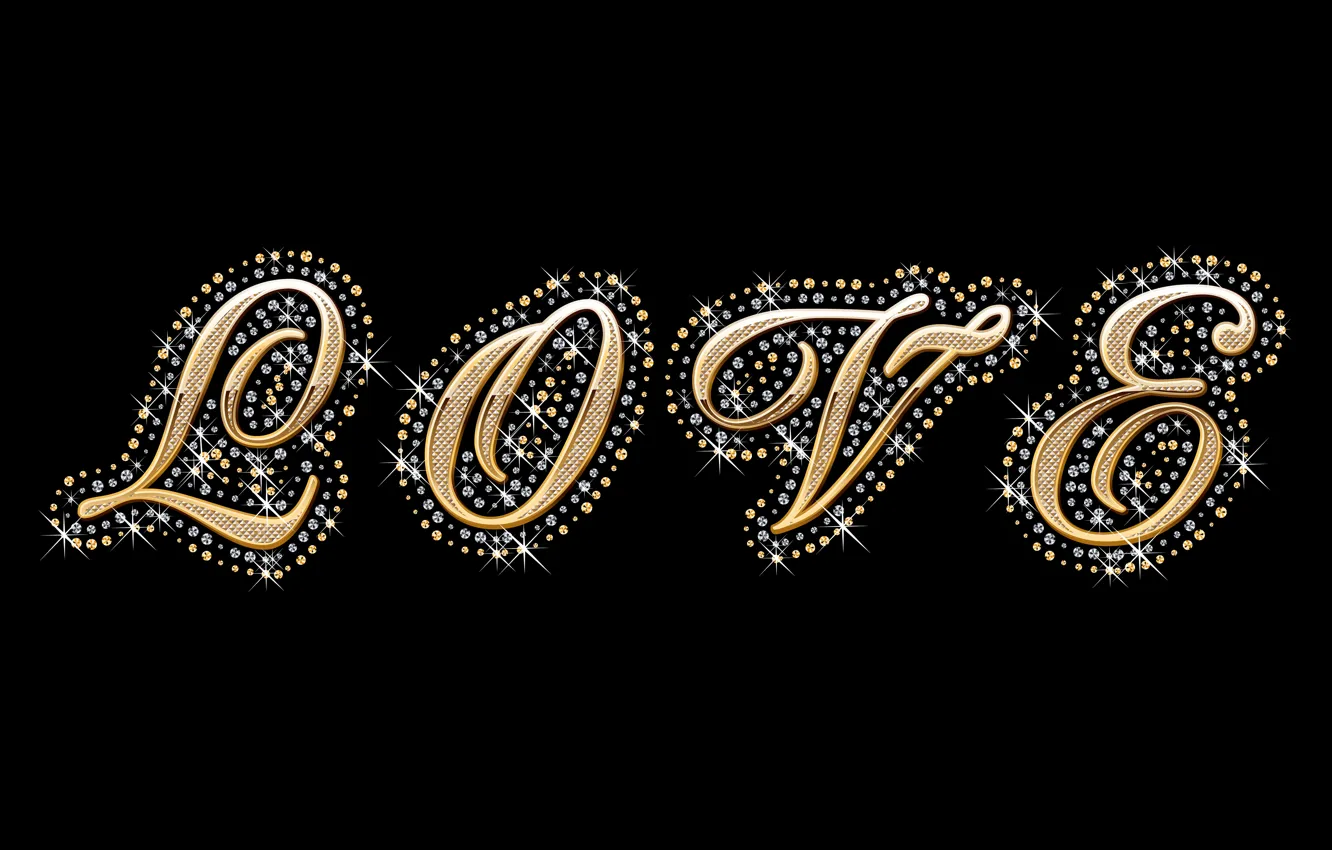 Фото обои love, gold, glamour, luxury, letters, diamonds