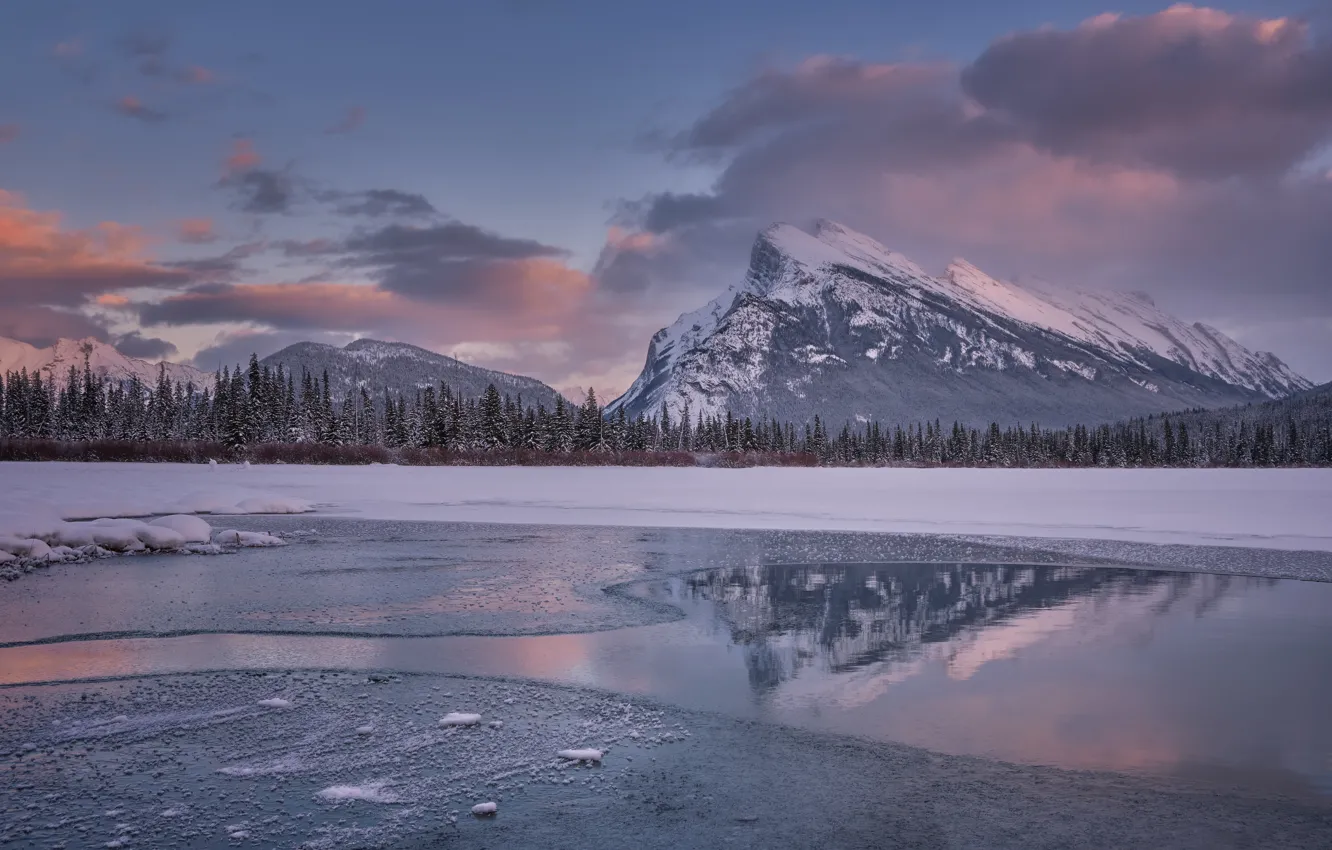 Фото обои зима, лес, горы, озеро, Канада, Альберта, Banff National Park, Alberta