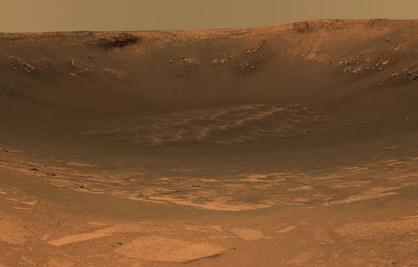 Фото обои марс, кратер, поверхность планеты