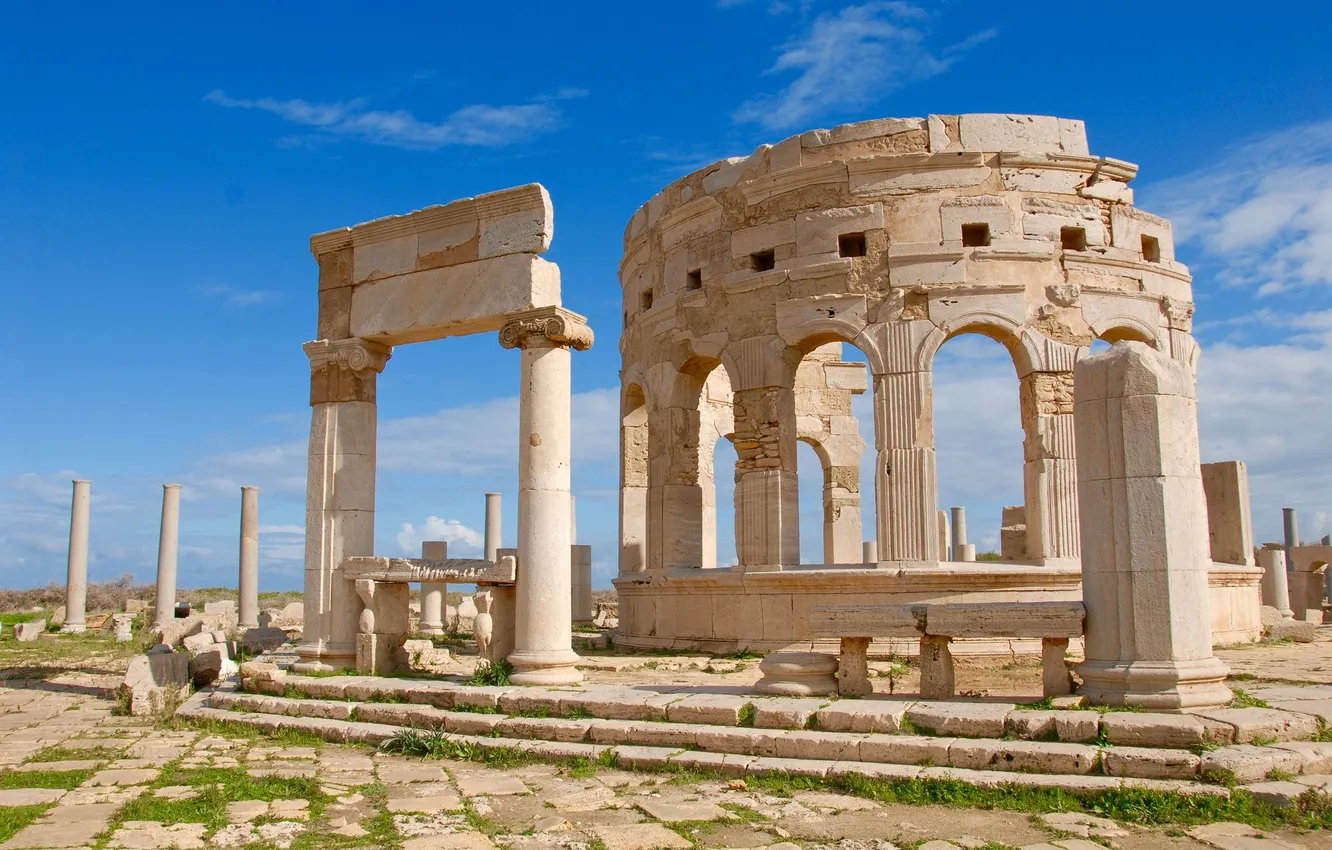 Фото обои ruins, Libya, architecture, history, old building, column, historical relic