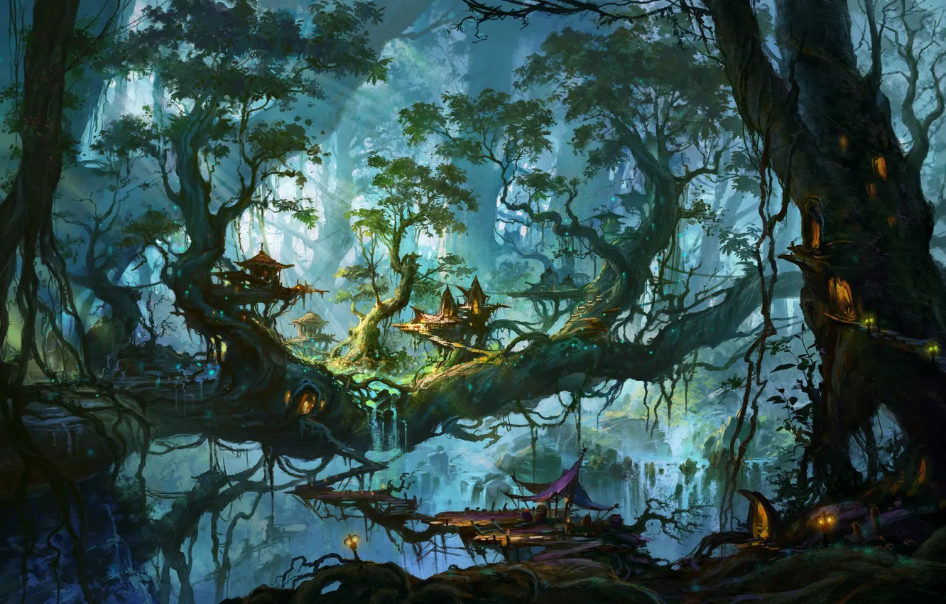 Фото обои лес, деревья, королевство, elf kingdom