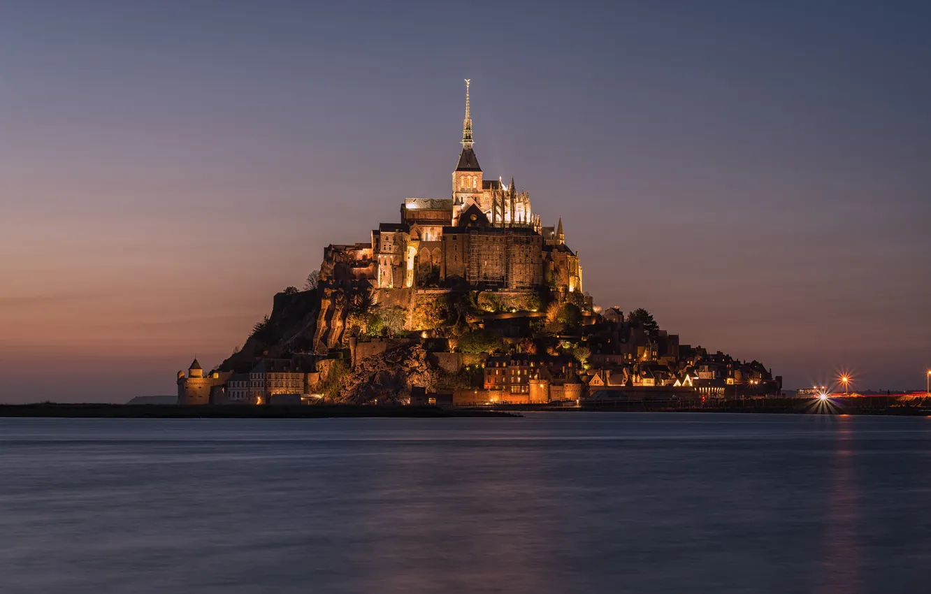 Фото обои замок, Франция, остров, крепость, Мон-Сен-Мишель, Mont Saint-Michel