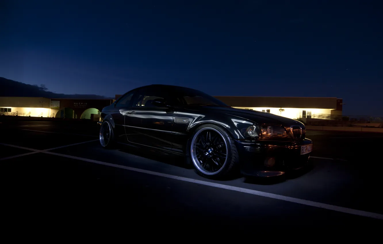 Фото обои ночь, тюнинг, бмв, BMW, черная, black, tuning, E46