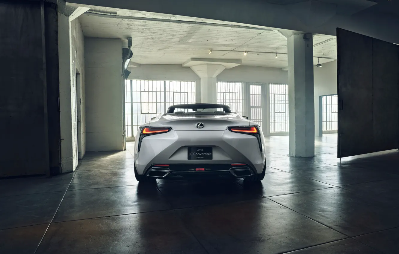 Фото обои белый, Lexus, кабриолет, корма, 2019, LC Convertible Concept