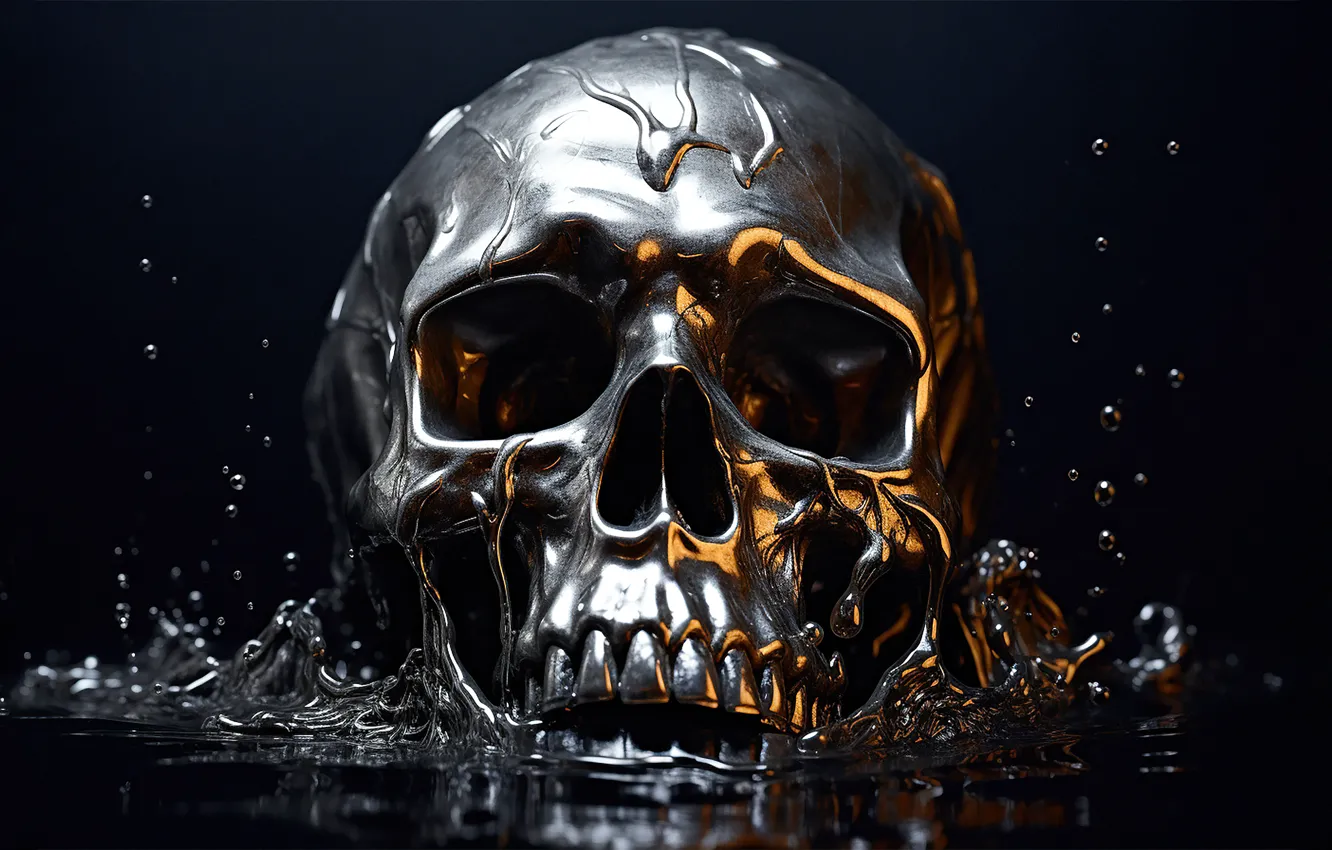 Фото обои Skull, Melting, Spooky, AI art, Dark background