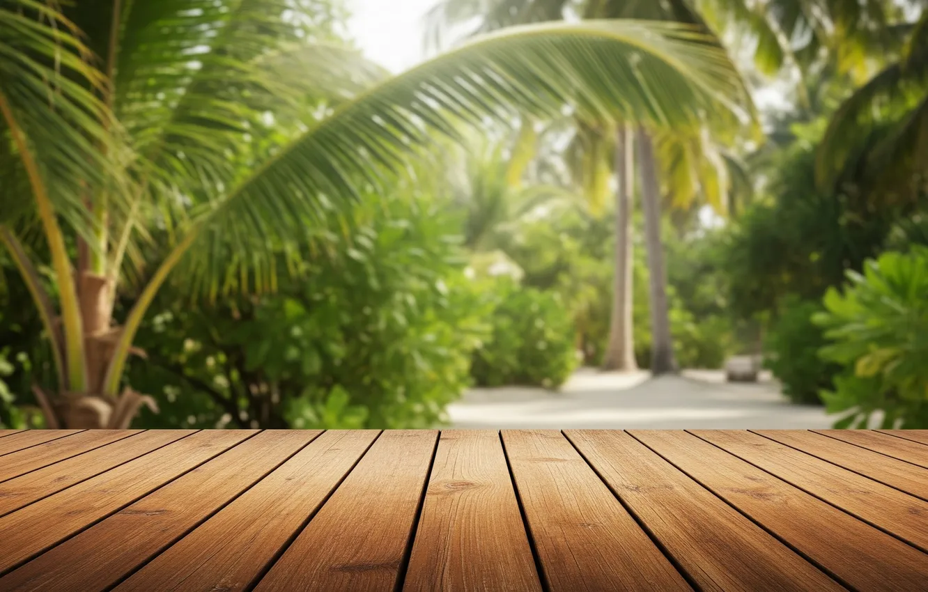 Фото обои тропики, пальмы, обои, арт, wallpaper, art, терраса, palm trees