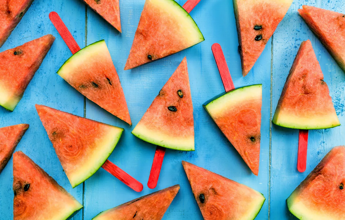 Фото обои арбуз, fresh, wood, дольки, watermelon, slice