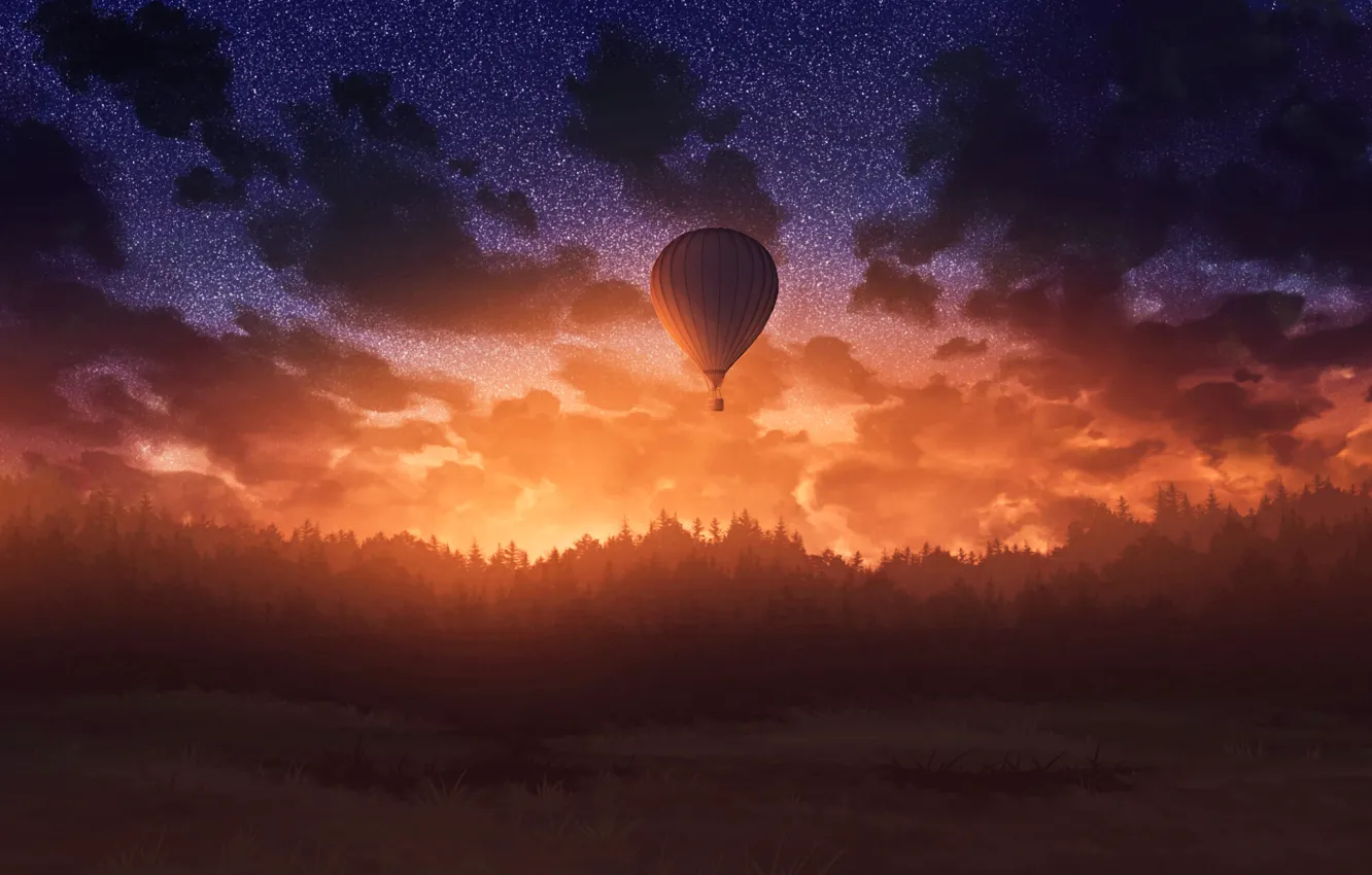 Фото обои dark, wallpaper, twilight, sunset, art, air balloon