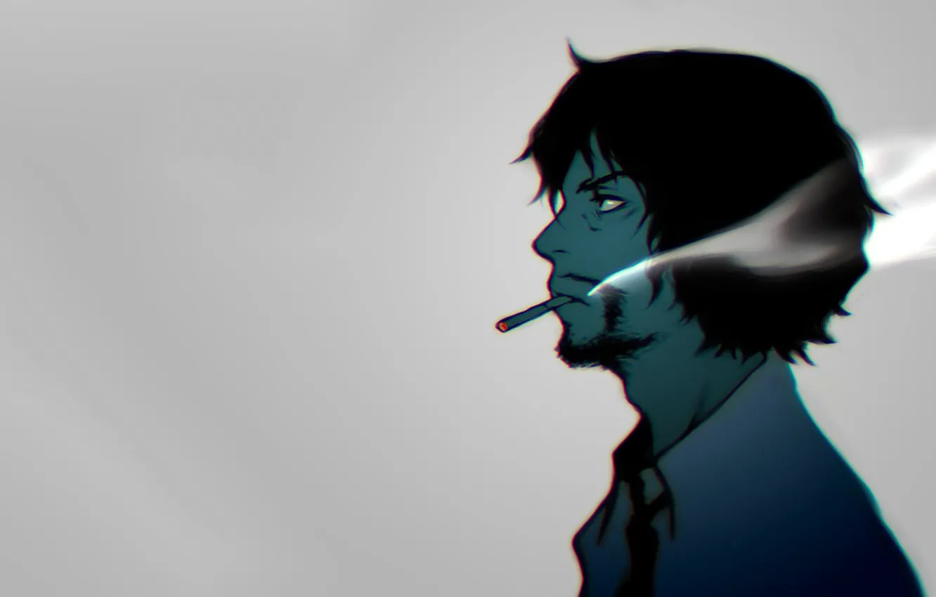 Фото обои smoking, anime, men, face, dark hair, profile, cigarettes, simple background