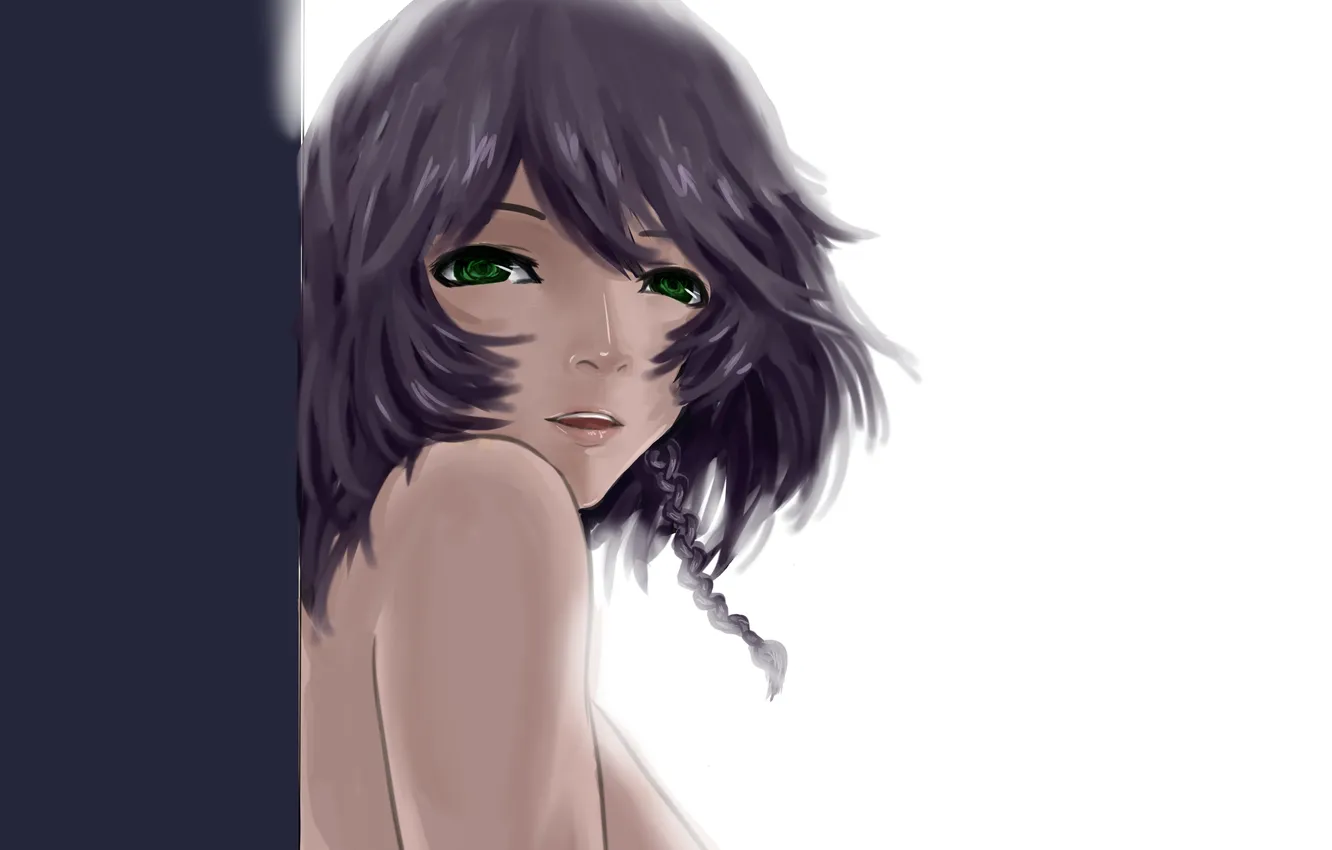 Фото обои девушка, стена, рисунок, арт, косички, touhou, зеленые глаза, Izayoi Sakuya