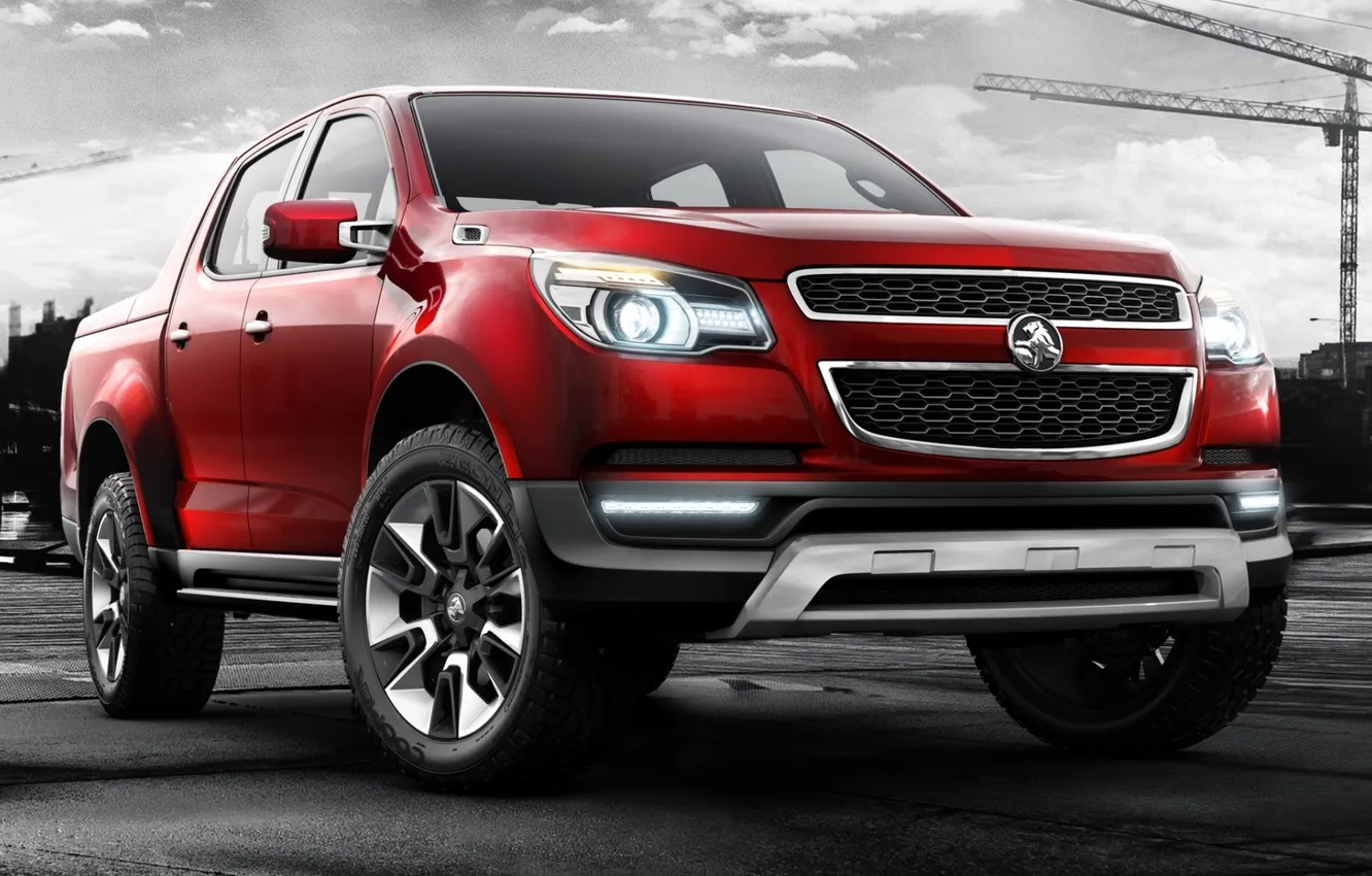 Фото обои небо, красный, Колорадо, джип, пикап, передок, Colorado, Holden