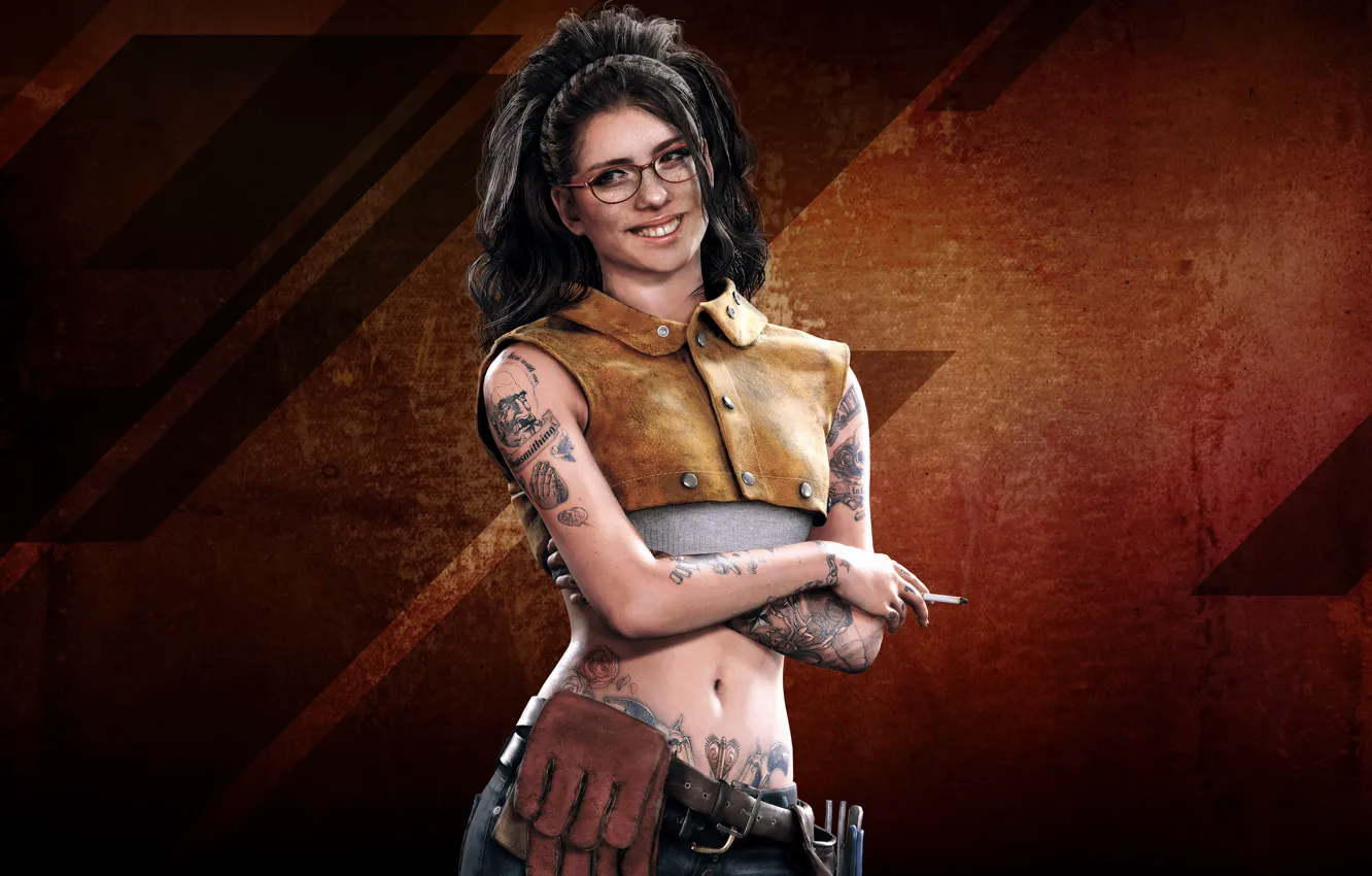 Фото обои девушка, фон, татуировка, Devil May Cry