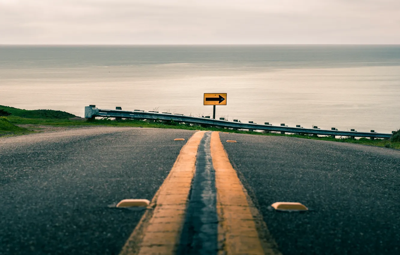 Фото обои дорога, море, поворот