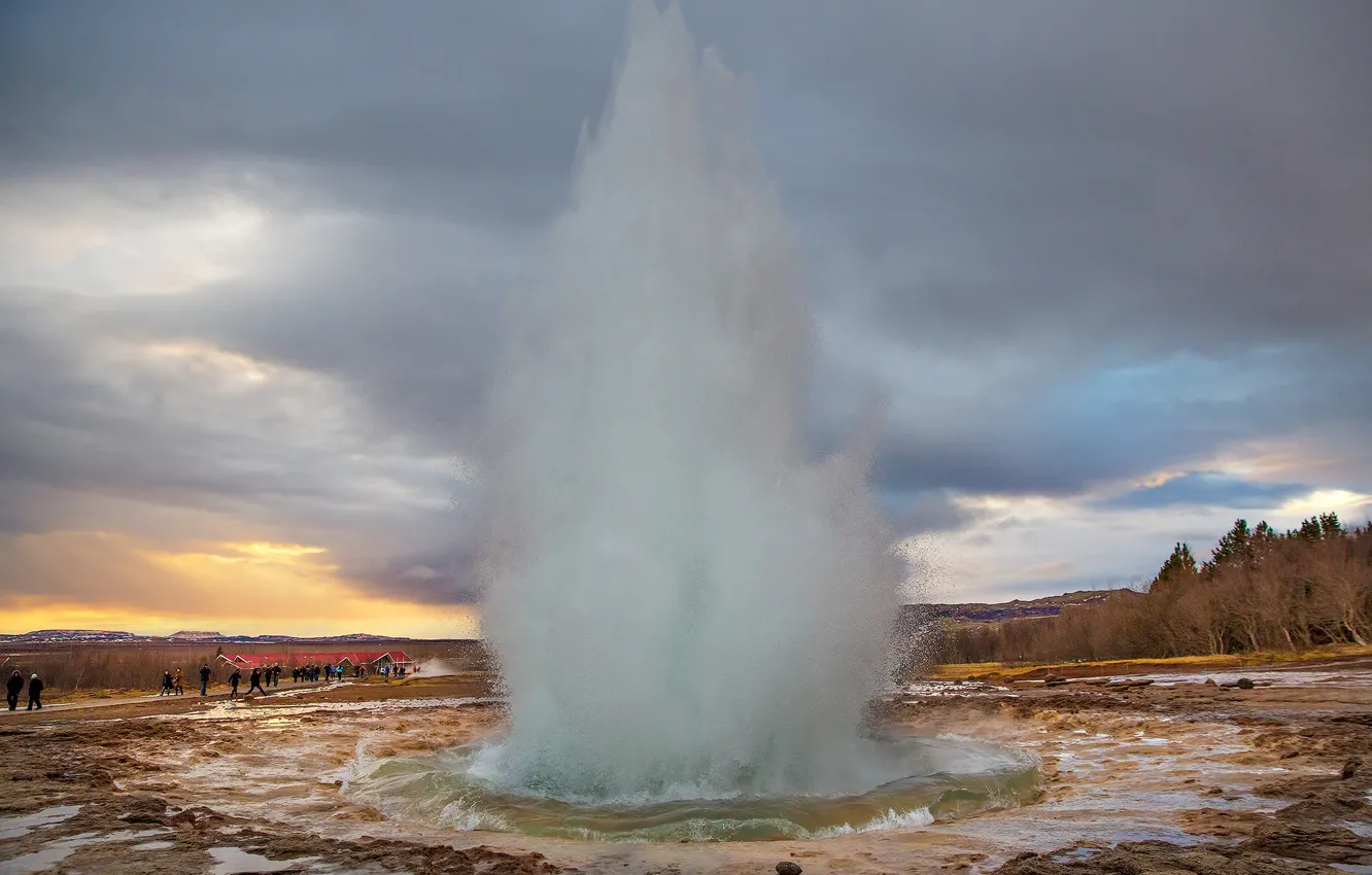 Фото обои вода, фонтан, Исландия, гейзер