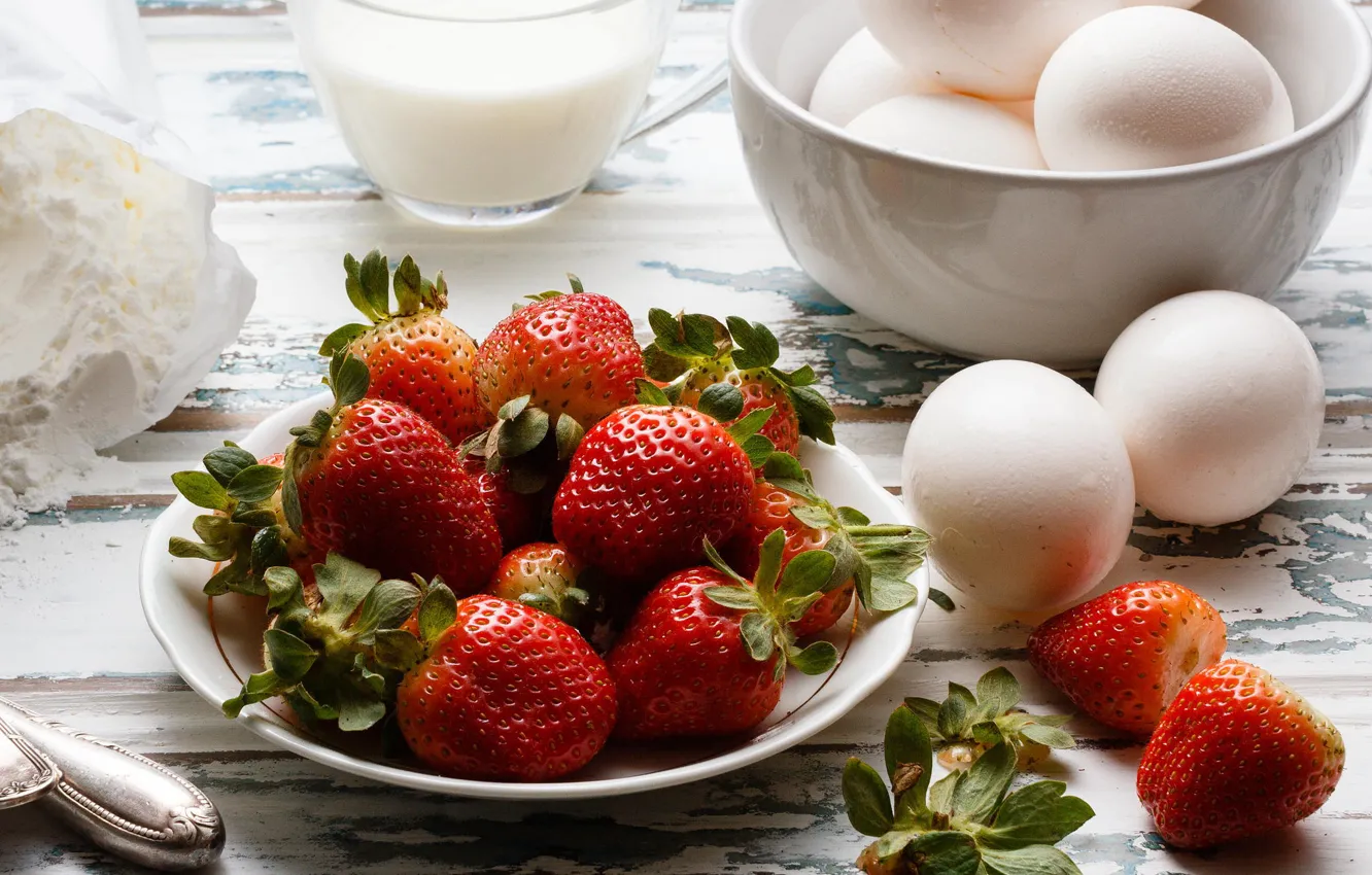 Фото обои яйца, berry, молоко, клубника, ягода, sweet, strawberry, dessert