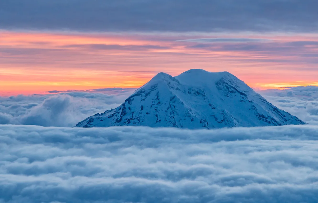 Фото обои горы, вершины, вулкан, зарево, США, штат Вашингтон, Рейнир, одлака