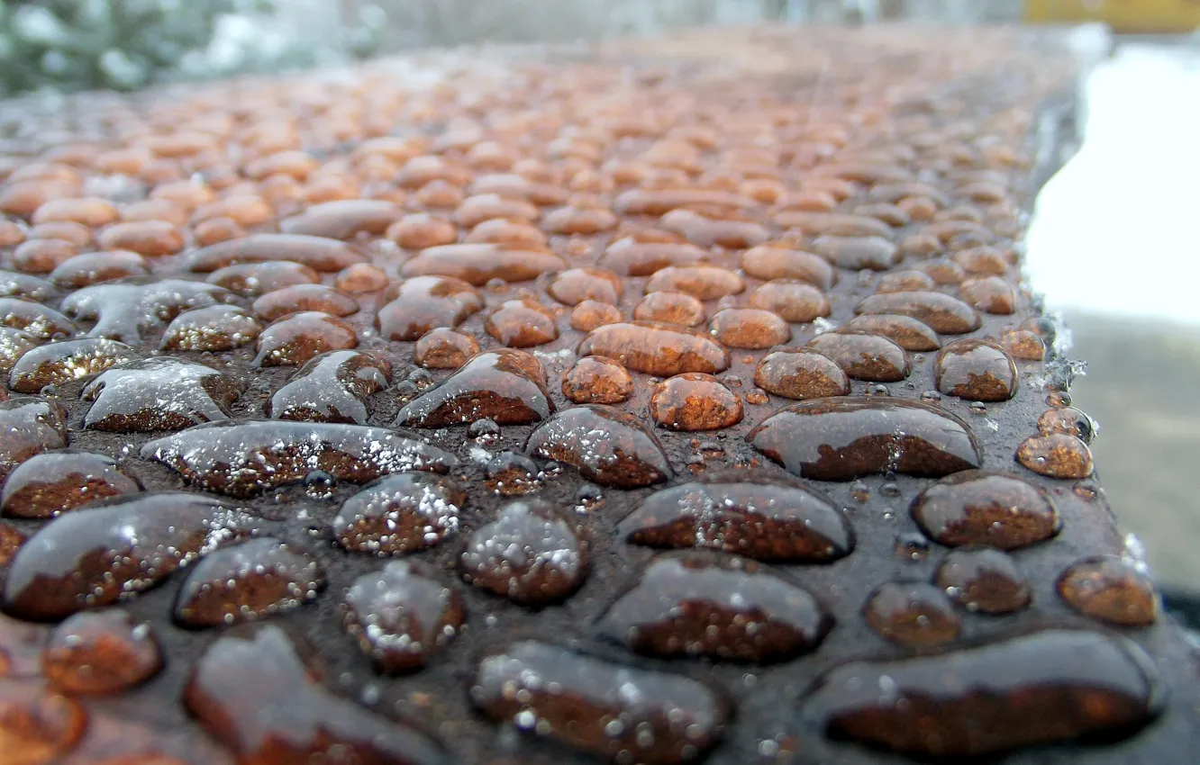 Фото обои вода, капли, макро, камни, дождь, тротуар, мостовая, rain