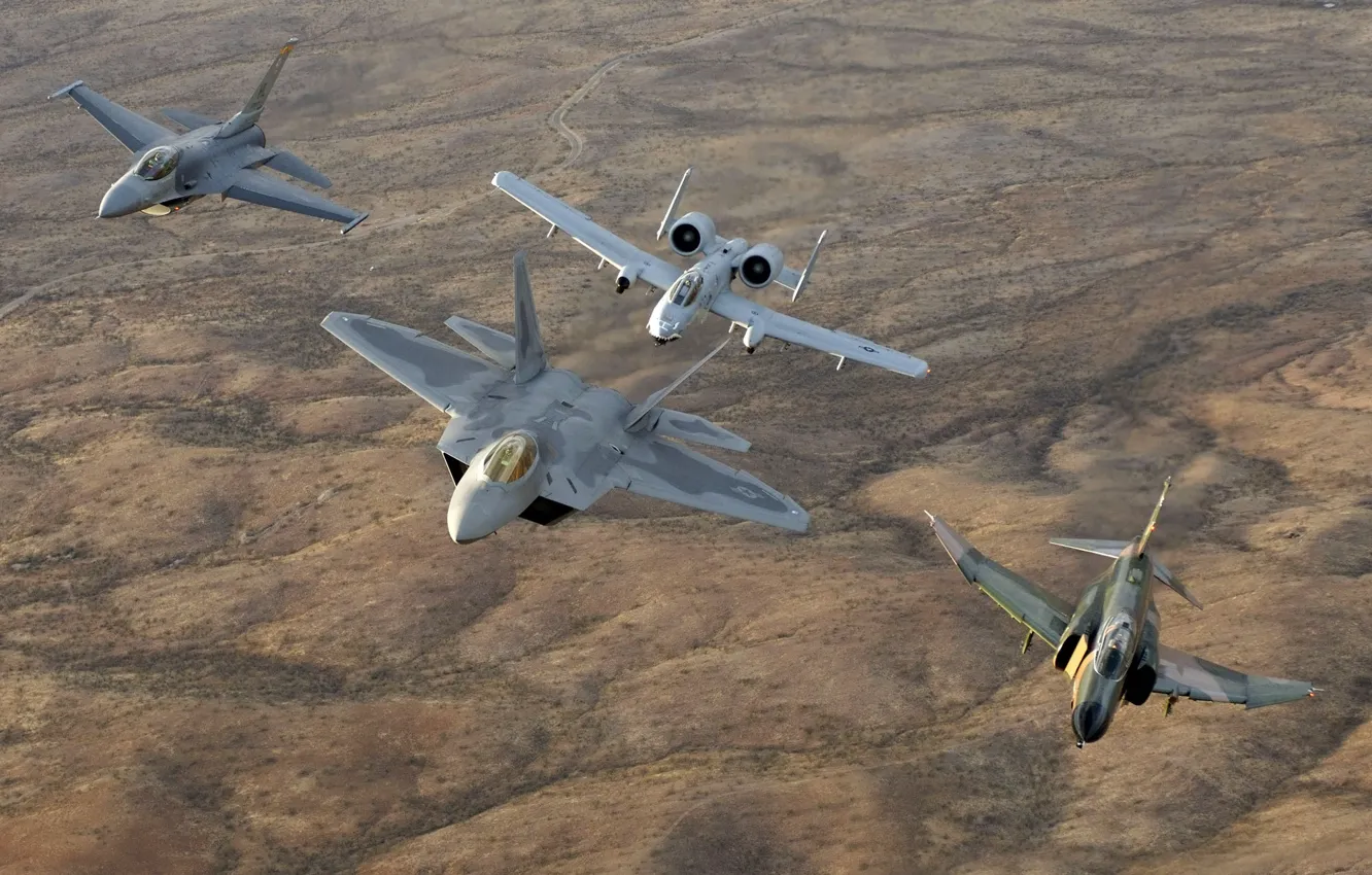 Фото обои f-22, Phantom, raptor, F-4, a-10