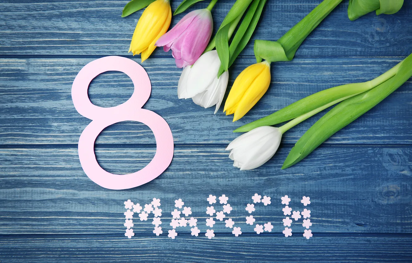Фото обои цветы, цифра, тюльпаны, happy, 8 марта, pink, flowers, tulips