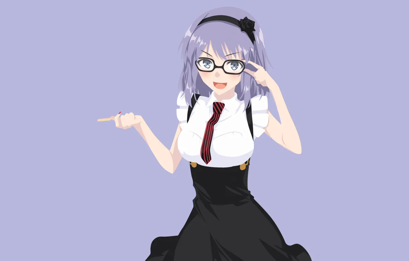 Фото обои девушка, улыбка, сиреневый фон, Dagashi Kashi