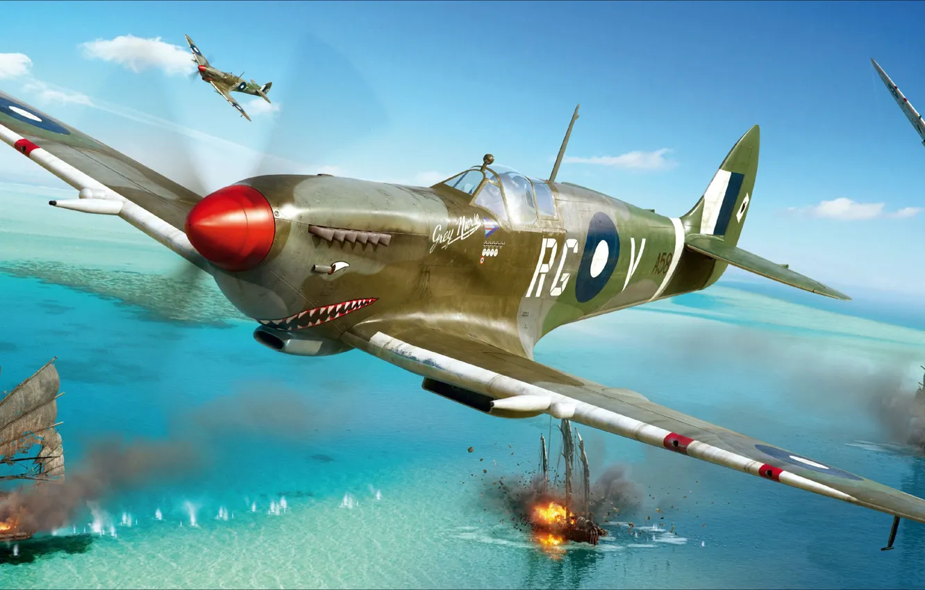 Фото обои Spitfire, Supermarine, Mk.VIII, британский истребитель времён Второй мировой войны
