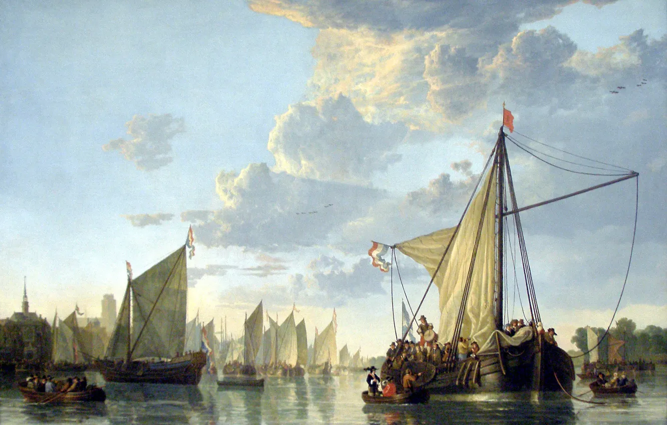 Фото обои картина, морской пейзаж, Альберт Кёйп, Маас в Дордрехте, Aelbert Cuyp
