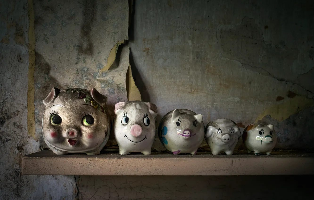 Фото обои копилка, свинья, пять, Five little pigs