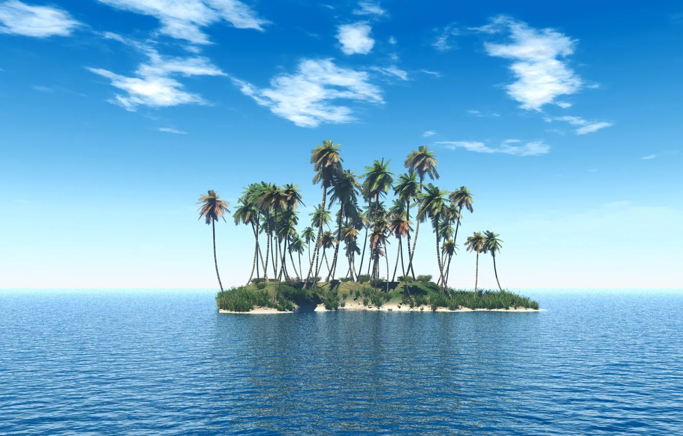 Фото обои море, пальмы, остров, Небо, горизонт, простор