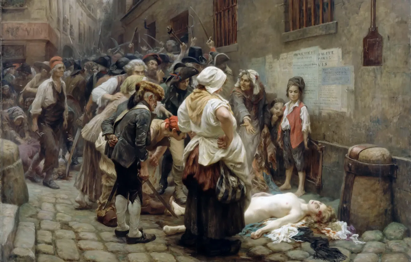 Фото обои картина, живопись, painting, 1908, Death of the Princess de Lamballe, Léon-Maxime Faivre, Смерть принцессы де …