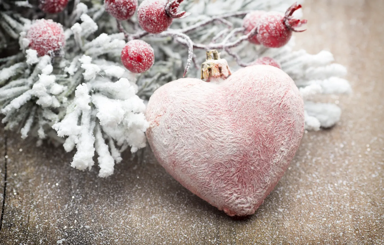 Фото обои зима, снег, украшения, сердце, Новый Год, Рождество, new year, Christmas