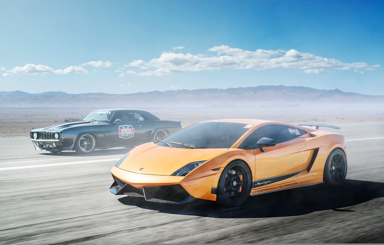 Фото обои Lamborghini, Chevrolet, Camaro, Superleggera, Gallardo, black, muscle car, orange
