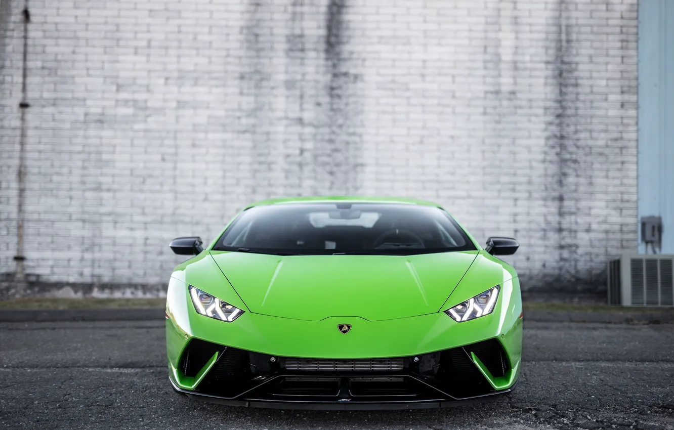 Фото обои Lamborghini, Green, Front, Italia, VAG, Huracan