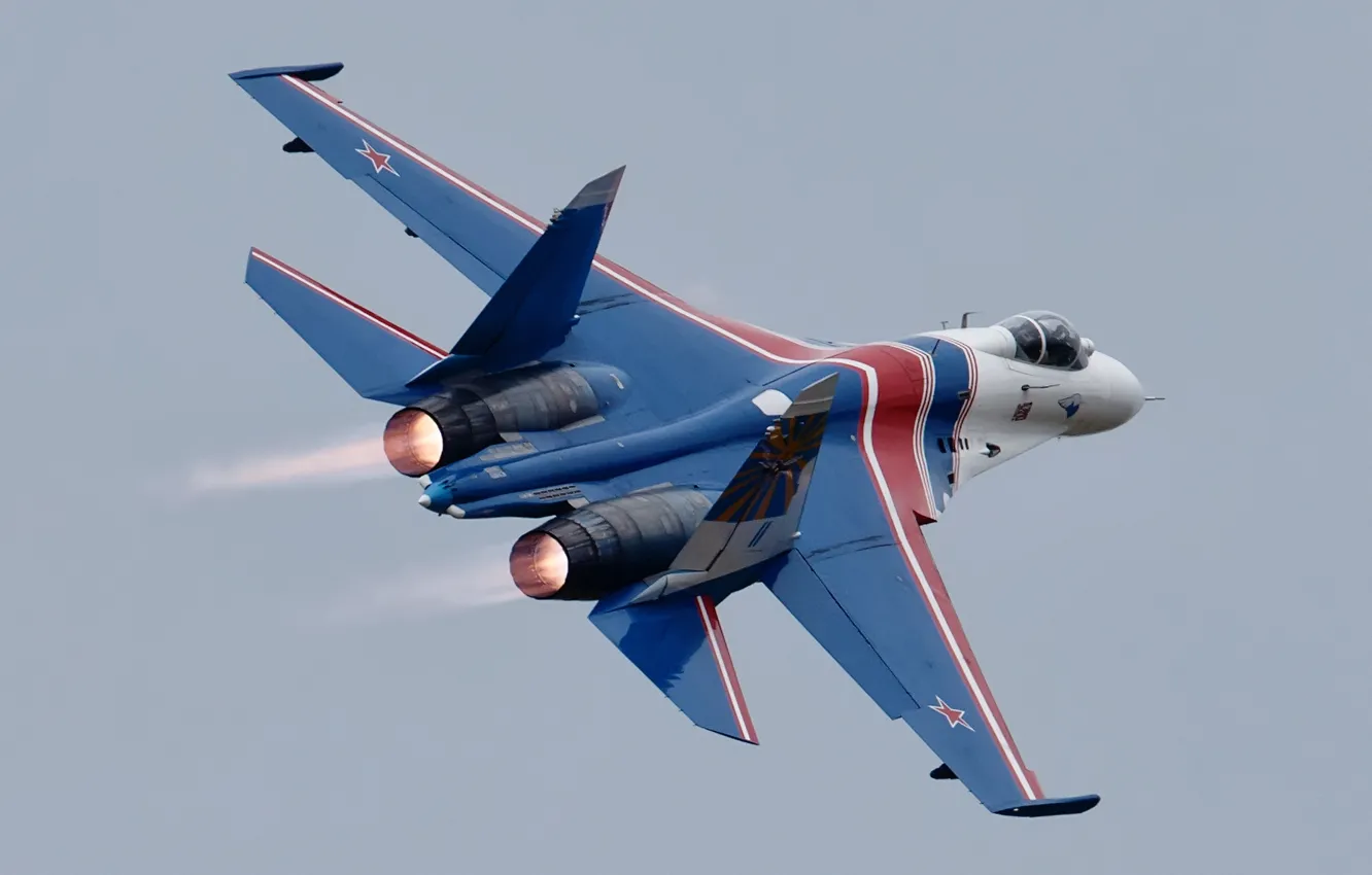 Фото обои небо, полет, истребитель, Су-27