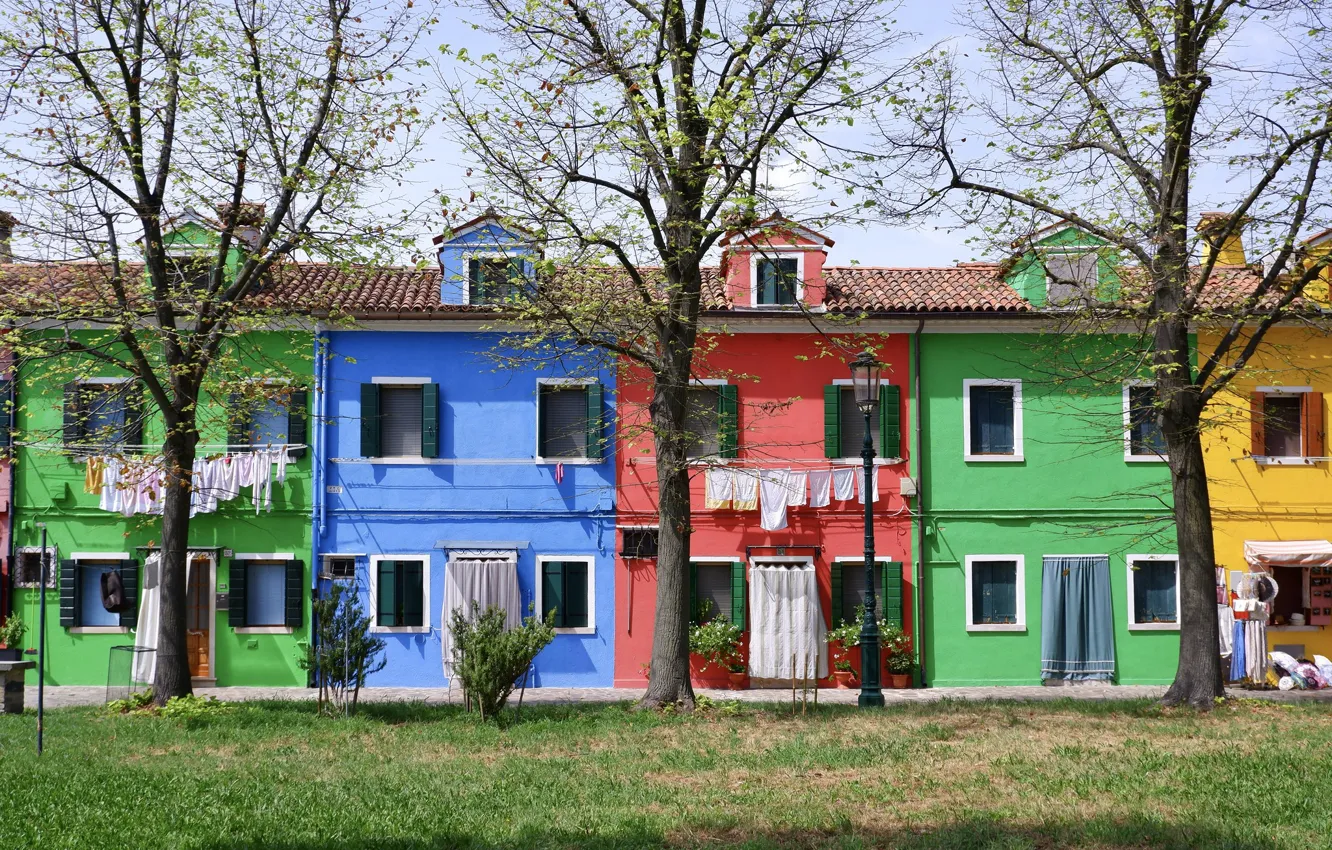 Фото обои дома, Италия, Венеция, остров Бурано