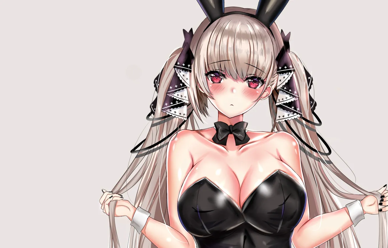 Фото обои girl, sexy, cleavage, long hair, boobs, anime, beautiful, twintails