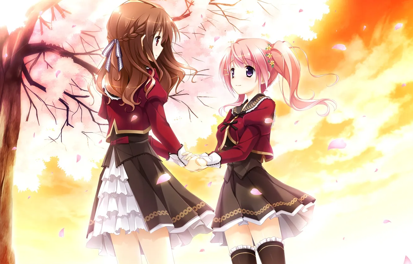 Фото обои Девушки, Sakura Mau Otome no Rondo, Mahara Aoi, Game CG, Komine Manami