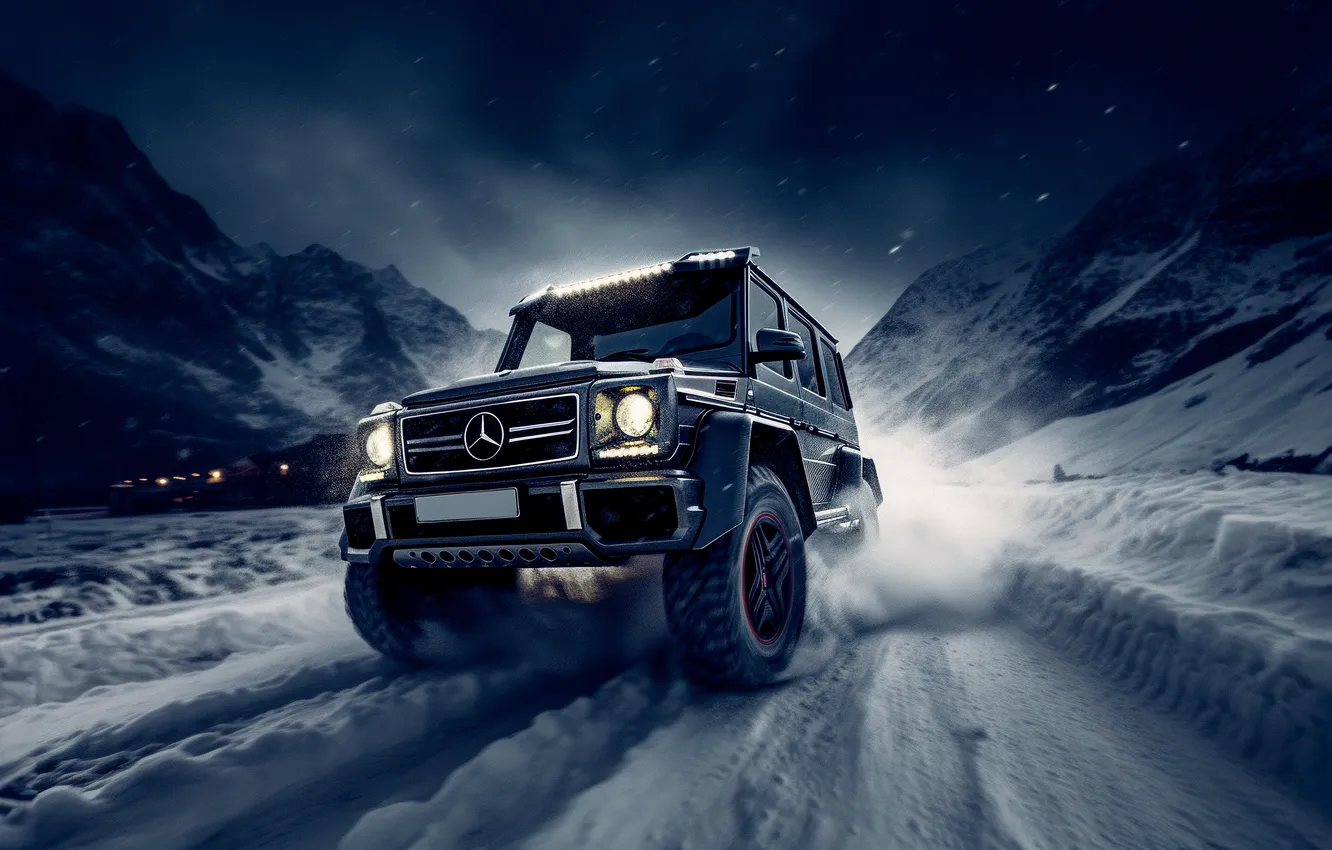 Фото обои Mercedes-Benz, Mercedes, Cars, AMG, G 63, G Wagon, AI art, Cold night
